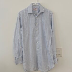 Thomas Pink Blue & White Gingham Men's Shirt with Cuffed Sleeves.